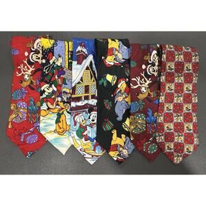 Lot Of 6 Vintage Disney 100% Silk Ties Neckties Christmas Mickey Pooh L4